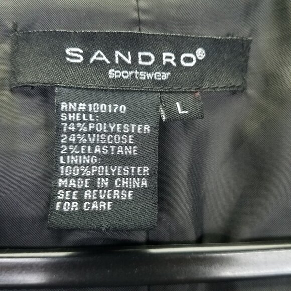 Sandro Sportswear Trench Coat Women's L Grey Black Lined Belted Double Breasted - Picture 9 of 16